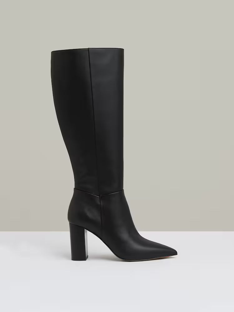 ALASTAIR-Block Heel Knee High Boots in Black