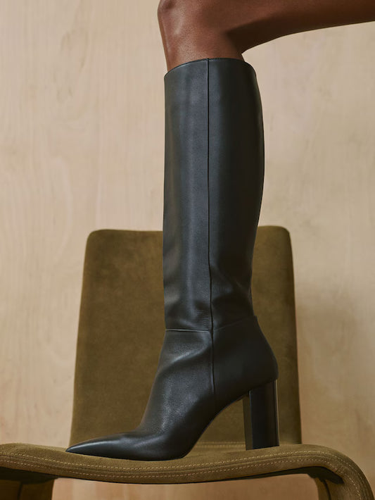 ALASTAIR-Block Heel Knee High Boots in Black