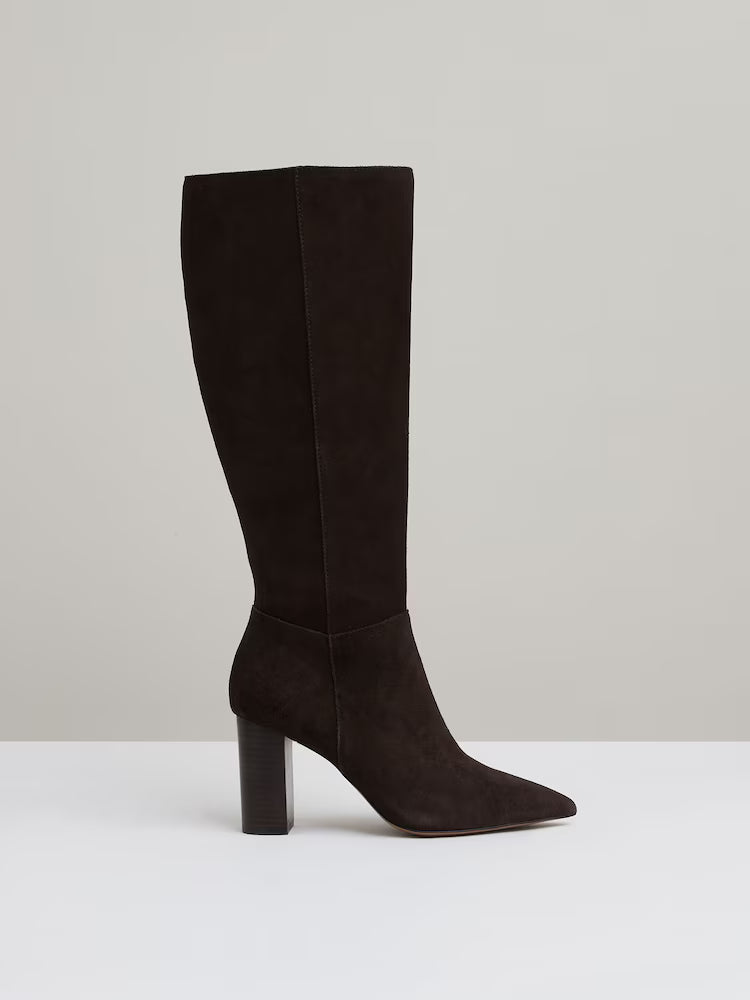 ALASTAIR-Block Heel Knee High Boots in Chocolate