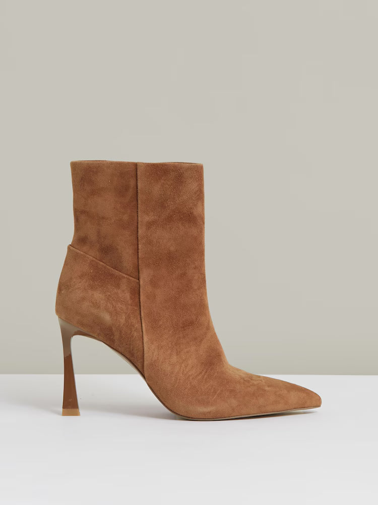 ALASTAIR-Suede High Heeled Ankle Boots in Tan